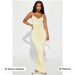 Fashion Nova Light Yellow Ruched Maxi Dress